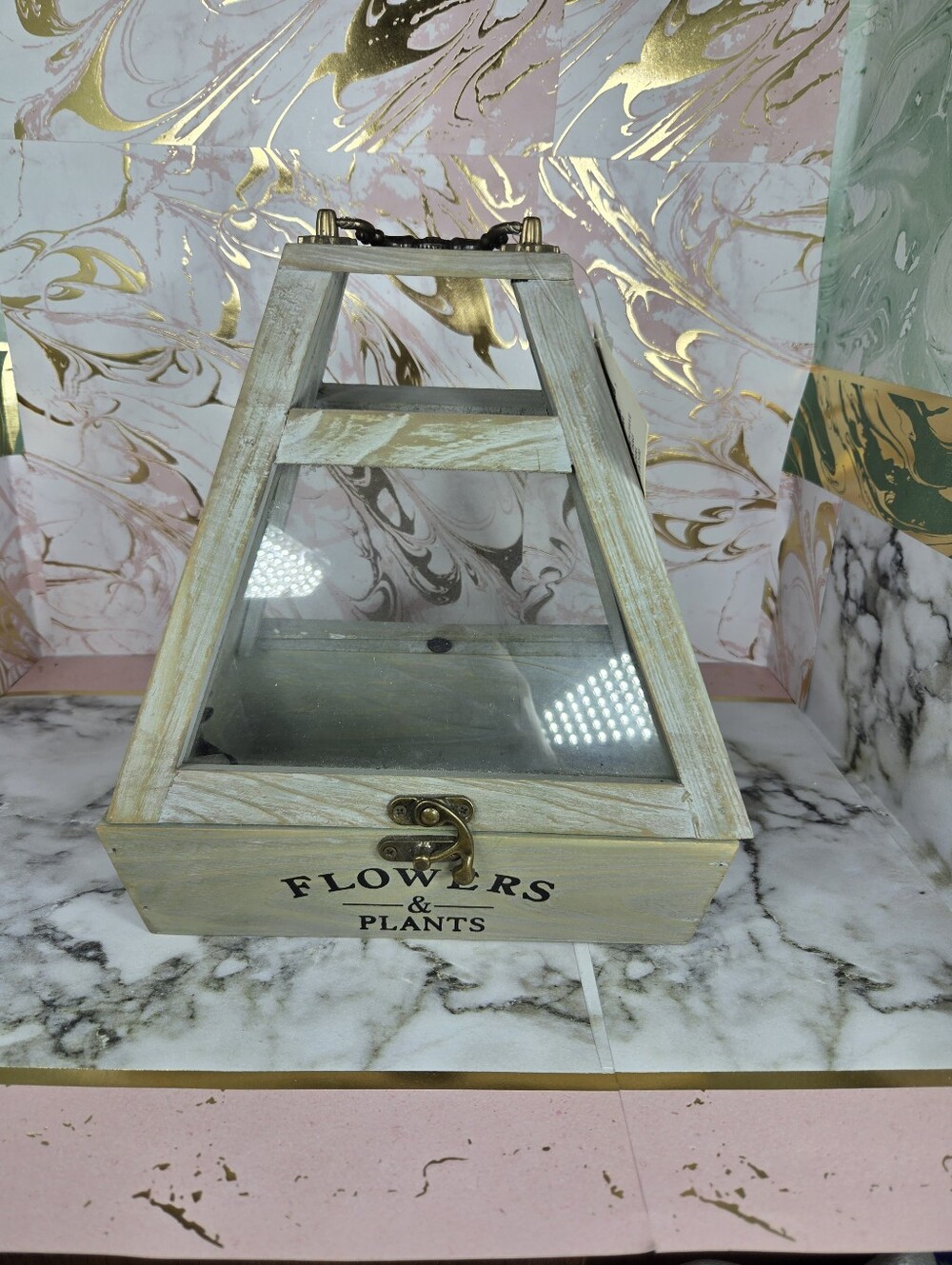 Ashland Floral Terrarium Mint Green Wood And Glass New With Tag